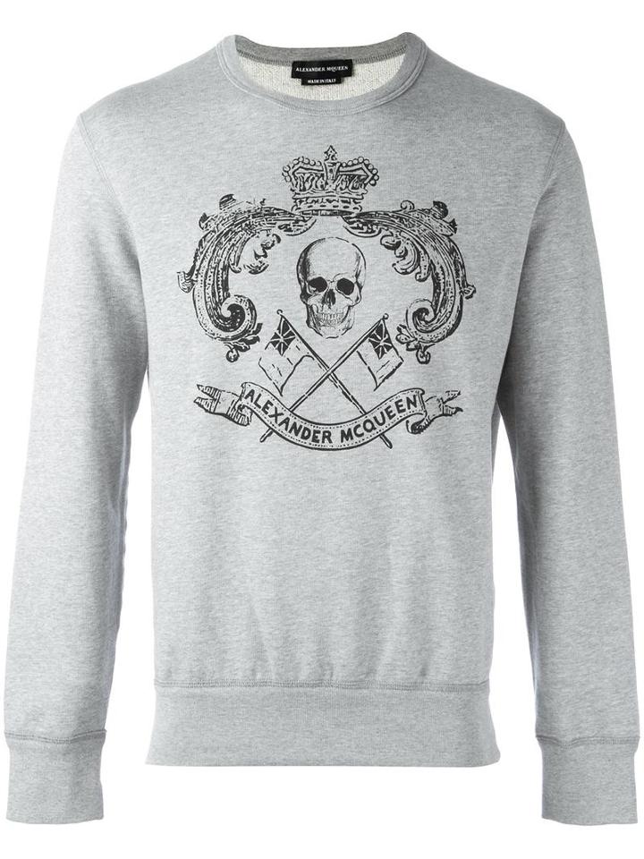 Alexander Mcqueen Skull Crest Sweatshirt, Men's, Size: Medium, Grey, Cotton