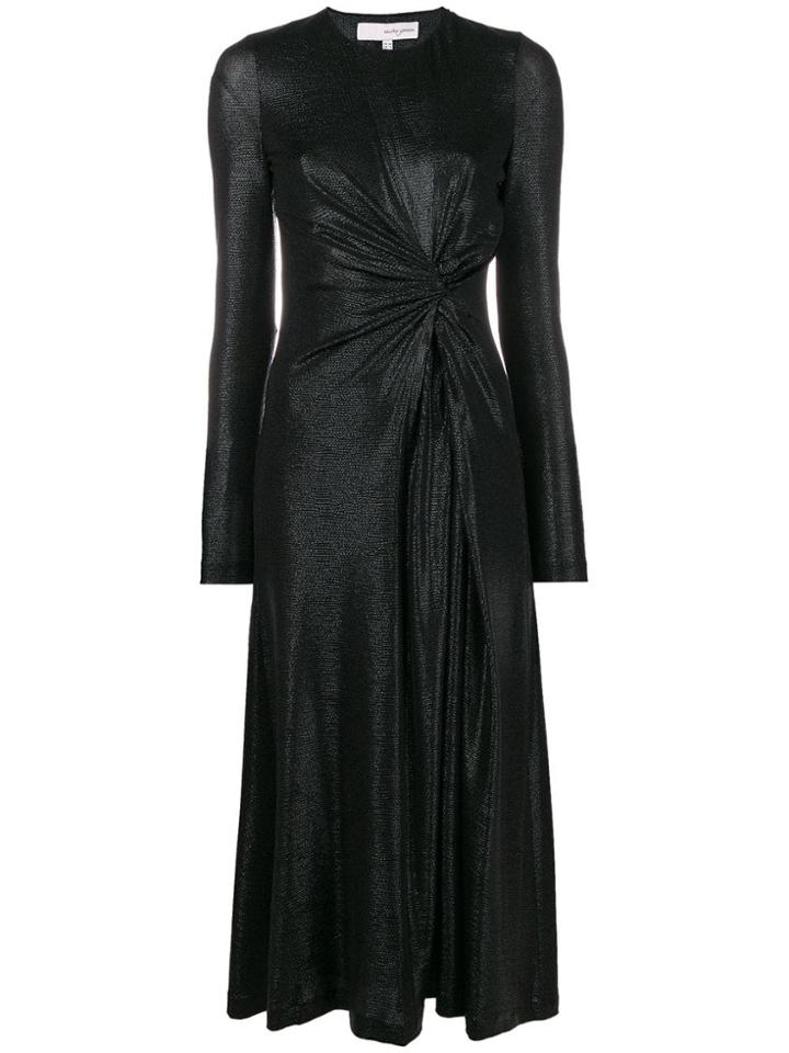 Galvan Metallic Draped Midi Dress - Black