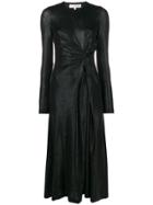 Galvan Metallic Draped Midi Dress - Black