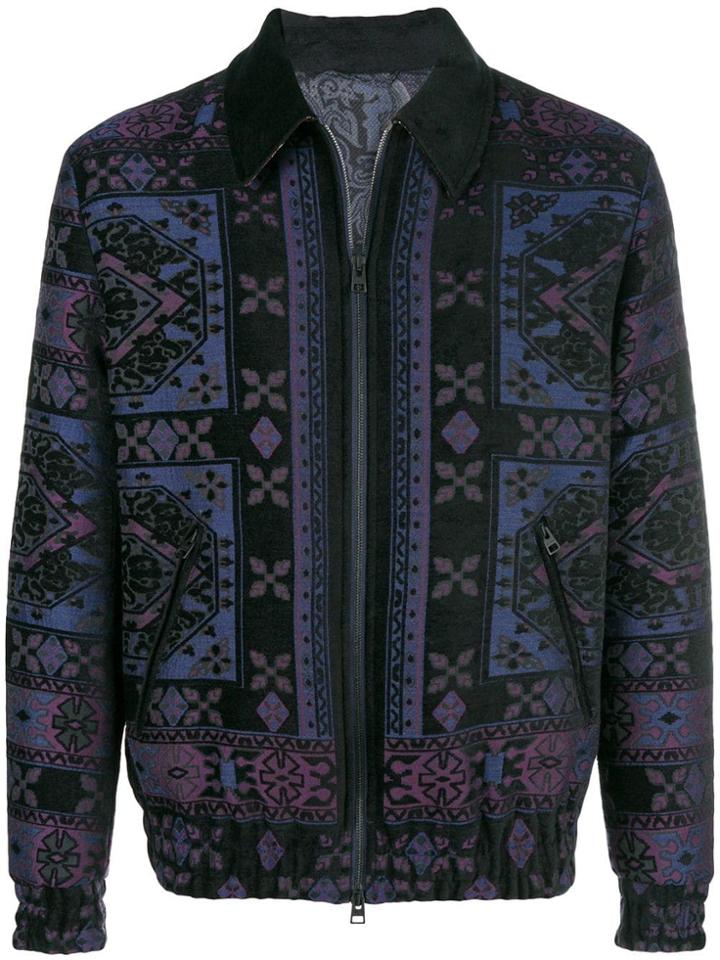 Etro Intarsia Pattern Bomber Jacket - Blue