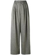 Pas De Calais - Pleated Detail Palazzo Trousers - Women - Cotton/linen/flax/polyester/polyurethane - 40, Grey, Cotton/linen/flax/polyester/polyurethane