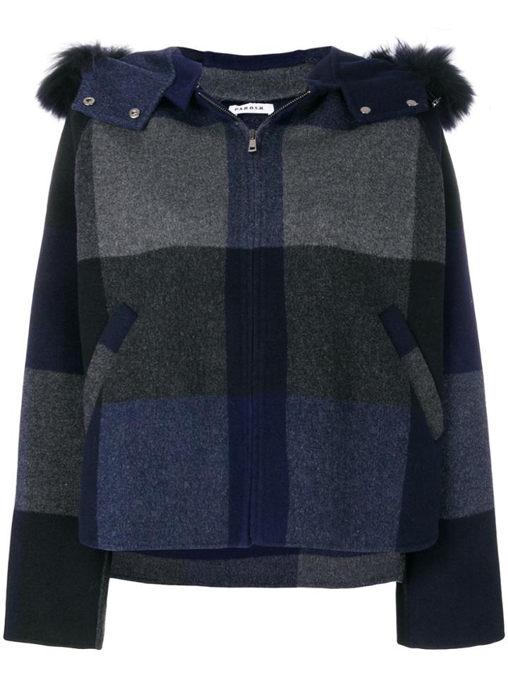 P.a.r.o.s.h. Hooded Stripe Panel Coat - Blue