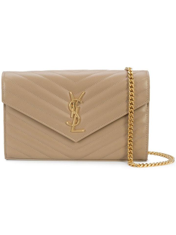 Saint Laurent Monogram Envelope Chain Wallet - Neutrals
