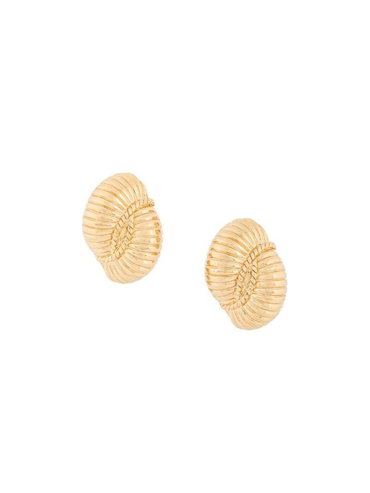 Susan Caplan Vintage 1970's Trifari Vintage Ribbed Earrings - Gold