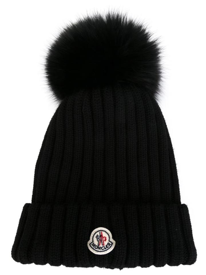 Moncler - Bobble Top Beanie - Women - Fox Fur/virgin Wool - One Size, Black, Fox Fur/virgin Wool