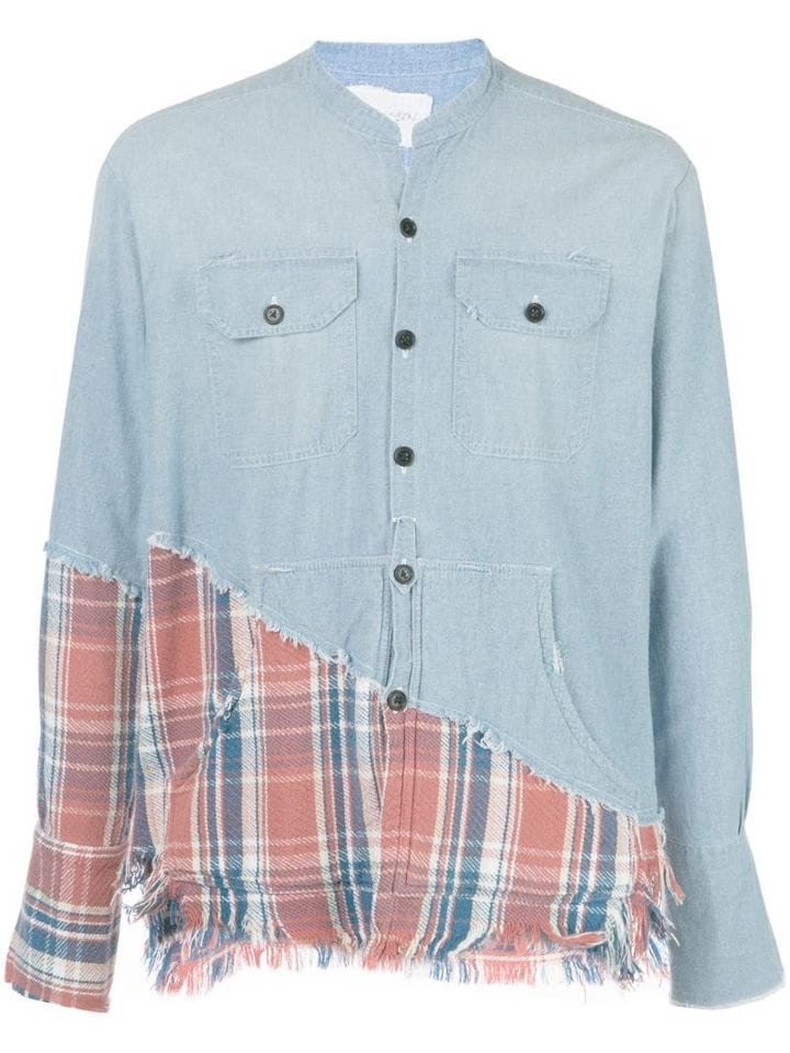 Greg Lauren Patchwork Denim Shirt - Blue