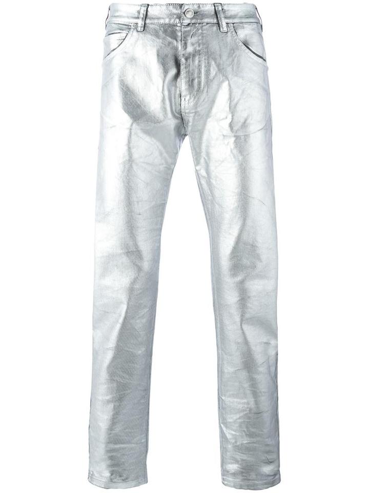 Versace Metallic (grey) Slim Fit Jeans, Men's, Size: 34, Cotton/spandex/elastane