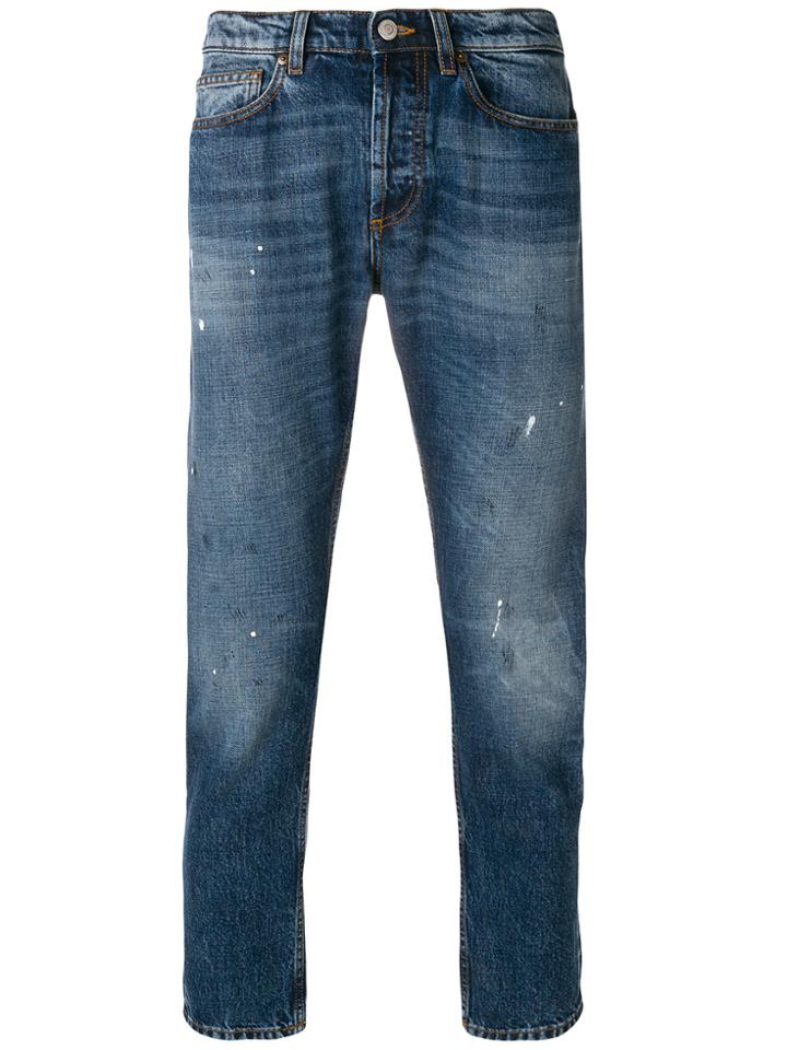 Mauro Grifoni Splattered Stonewash Slim Jeans - Blue