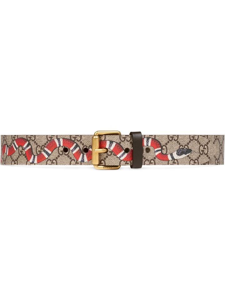 Gucci Snake Print Gg Supreme Belt - Neutrals