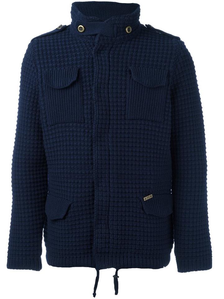 Bark Knitted Shirt Jacket, Men's, Size: Large, Blue, Polyester/wool/polyamide