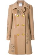 Moschino Patch Print Double Breasted Coat - Neutrals