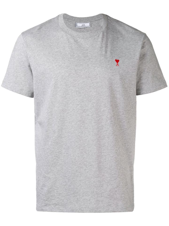 Ami Alexandre Mattiussi - Crew Neck T-shirt Red Ami De Coeur Embroidery - Men - Cotton - Xxl, Grey, Cotton