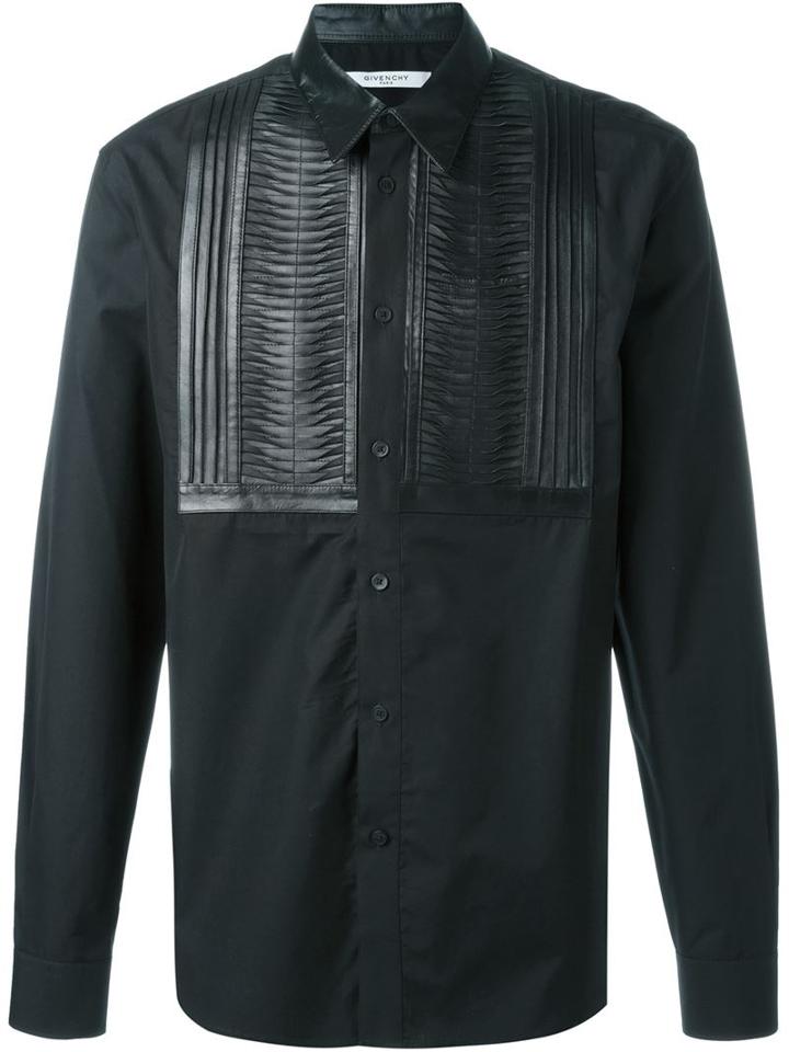Givenchy Contrast Panel Shirt, Men's, Size: 43, Black, Cotton/calf Leather