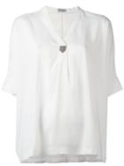 Brunello Cucinelli V Neck Top, Women's, Size: Medium, White, Silk/spandex/elastane