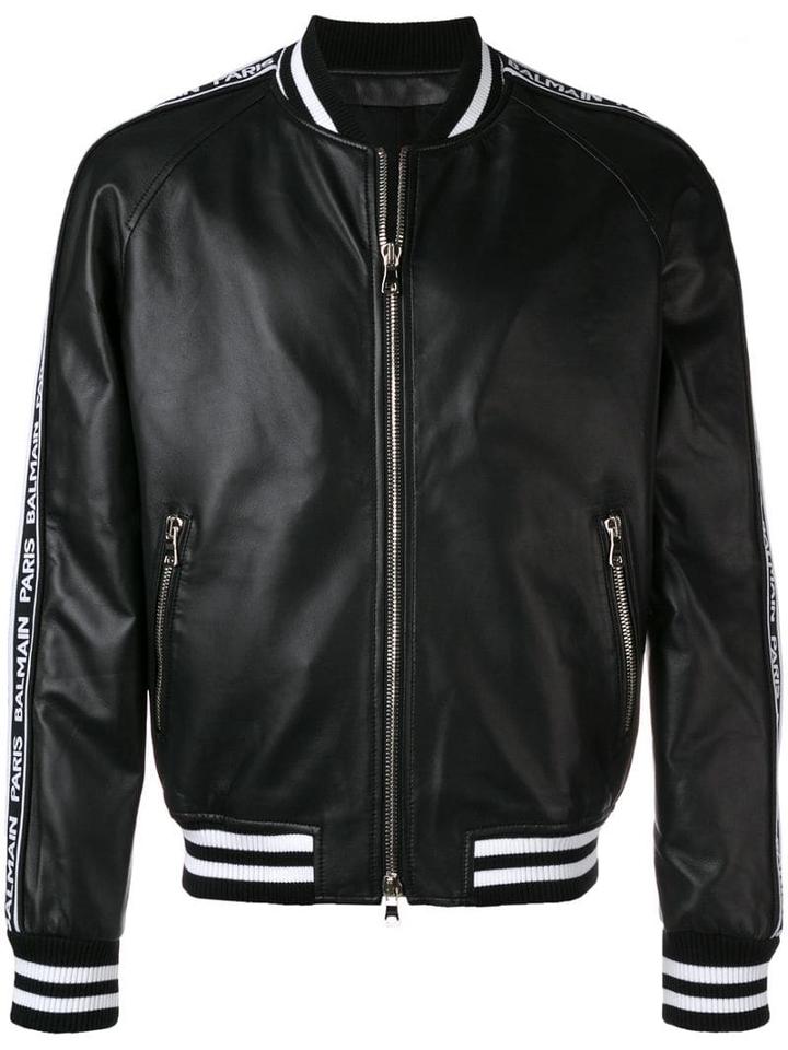Balmain Logo Stripe Bomber Jacket - Black