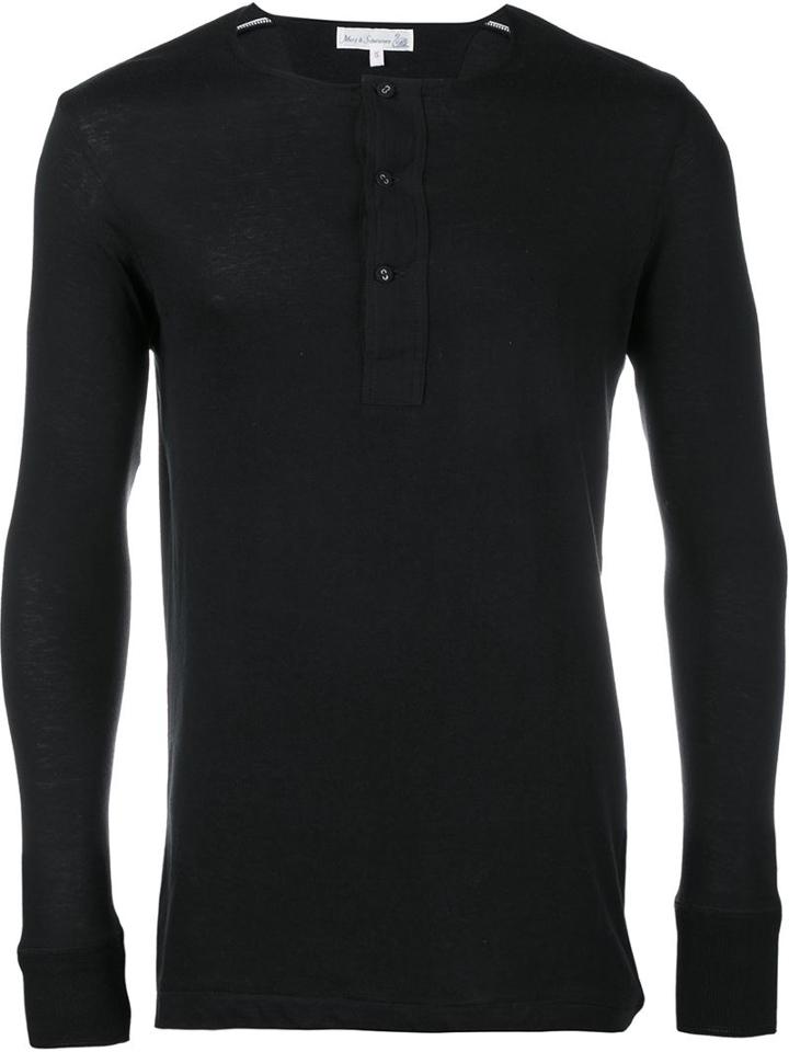 Merz B. Schwanen Long-sleeved Henley T-shirt, Men's, Size: Small, Black, Cotton/rayon
