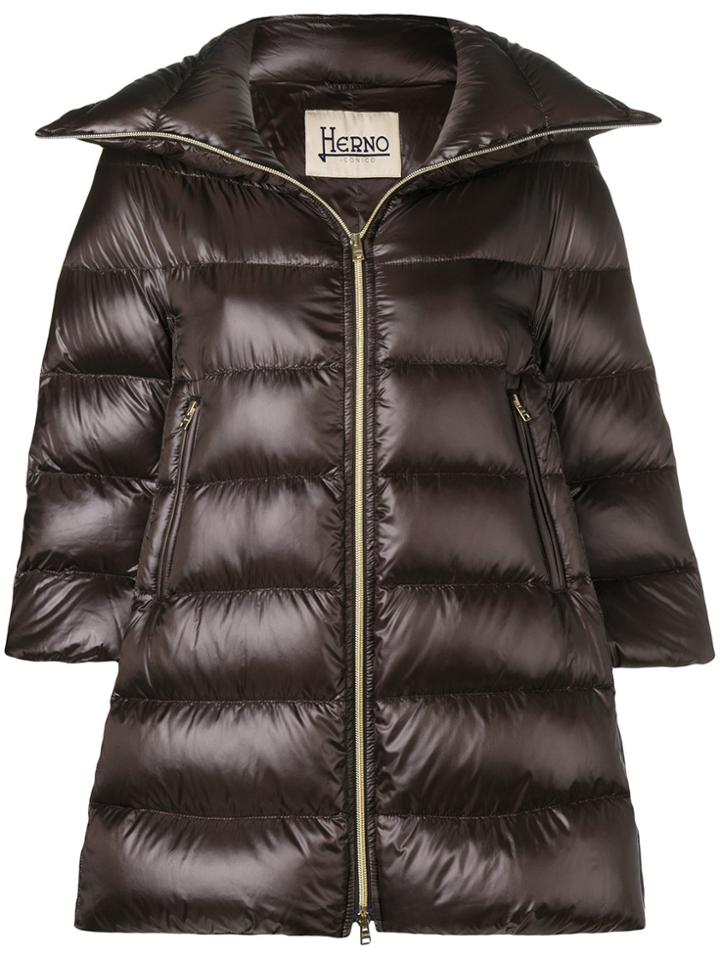 Herno Padded Zipped Coat - Brown