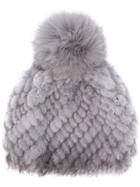 Max Mara Pompom Detail Fur Hat - Grey