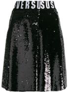 Versus All Over Sequin Flared Skirt - Black