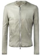 Giorgio Brato Banded Collar Leather Jacket, Men's, Size: 54, Grey, Leather/cotton/nylon