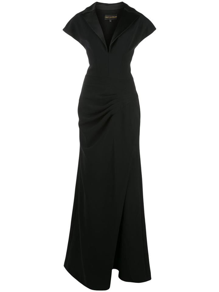 Christian Siriano Tuxedo Ruched Gown - Black
