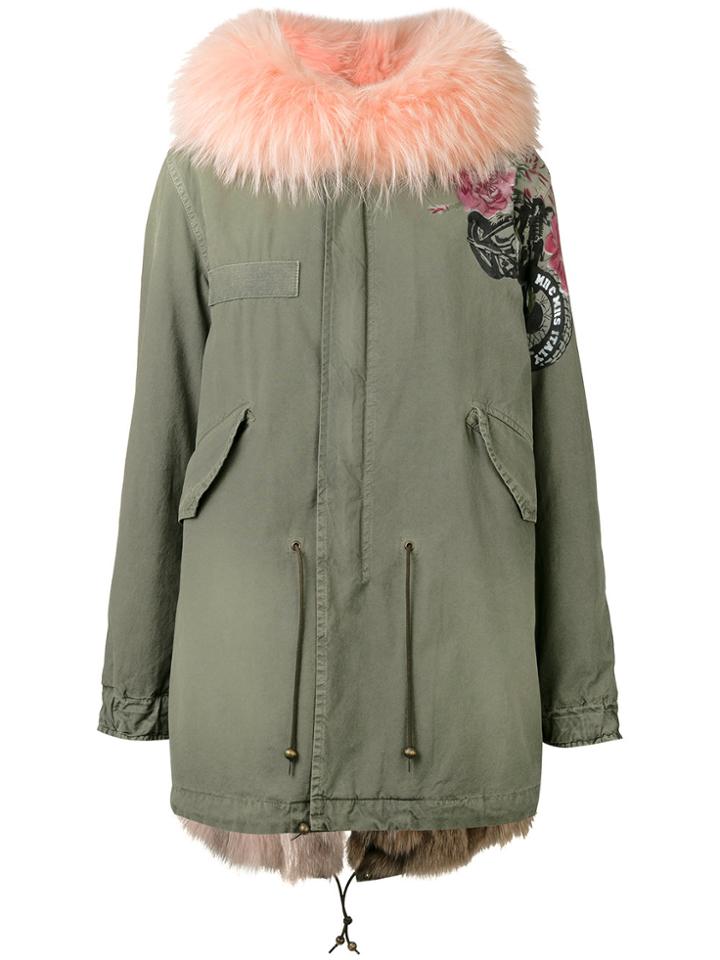 Mr & Mrs Italy Roses Print Mid Parka - Green
