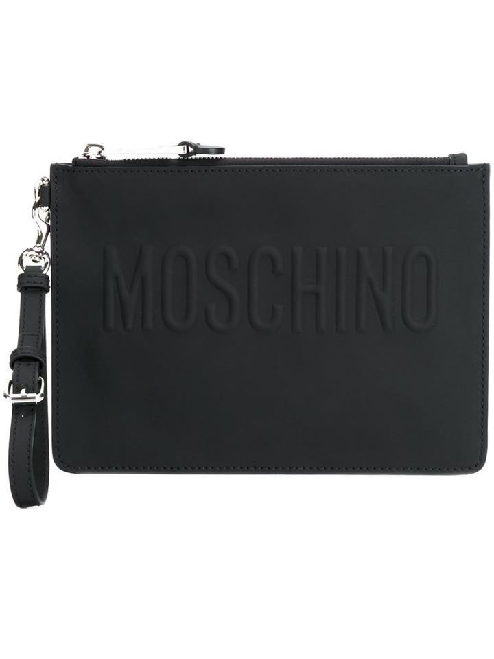 Moschino Embossed Logo Clutch, Women's, Black