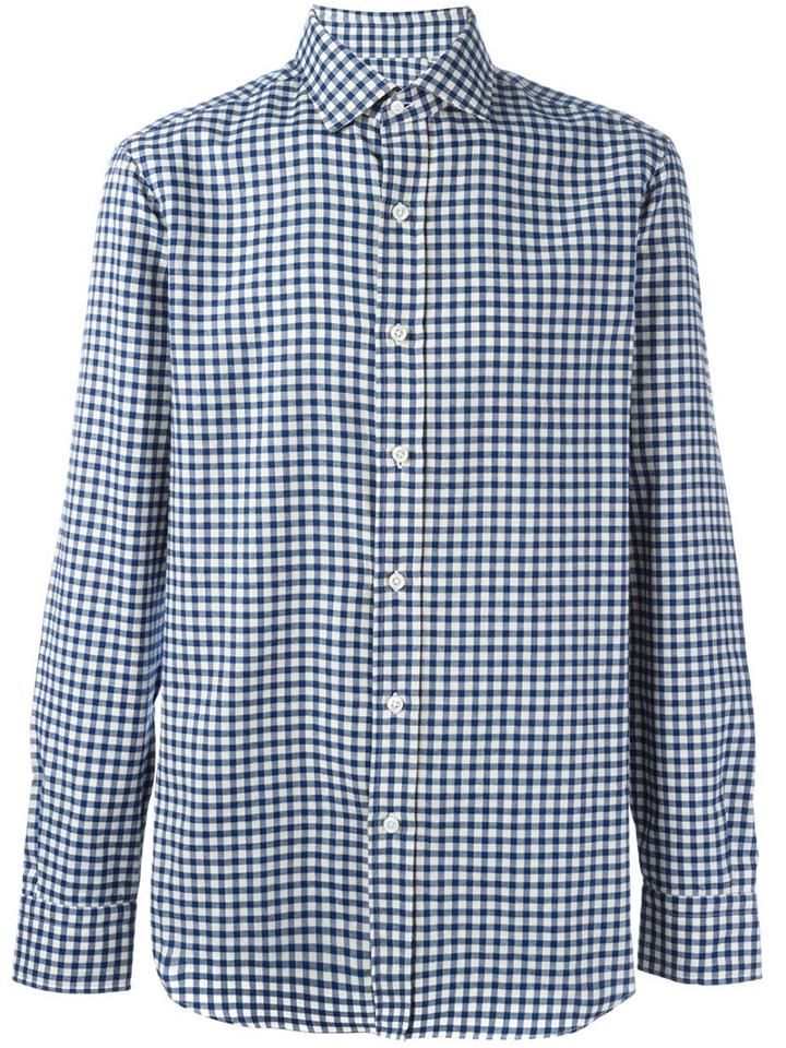 Salvatore Piccolo Checked Classic Shirt, Men's, Size: 44, Blue, Cotton