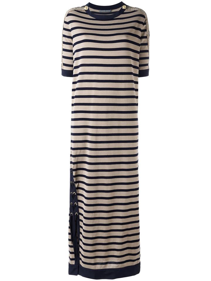 Alberta Ferretti Striped Dress, Women's, Size: 42, Nude/neutrals, Cotton/polyamide/rayon/other Fibers