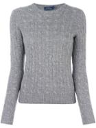 Polo Ralph Lauren Cable Knit V Neck Jumper, Women's, Size: Large, Grey, Cashmere