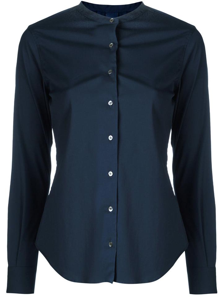Aspesi - Longsleeve Mandarin Collar Shirt - Women - Cotton/polyamide/spandex/elastane - 48, Blue, Cotton/polyamide/spandex/elastane