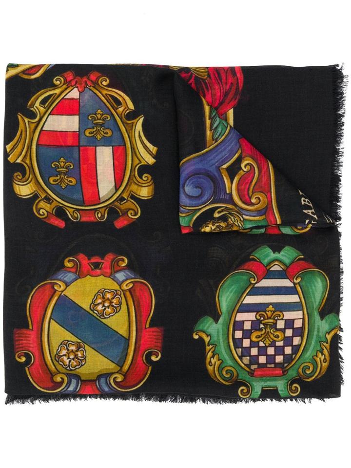 Dolce & Gabbana Cashmere Emblem Print Scarf - Blue