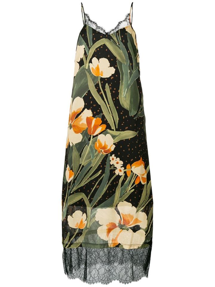 Twin-set Floral Print Maxi Dress - Black