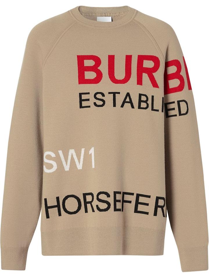 Burberry Horseferry Intarsia Merino Wool Blend Sweater - Neutrals
