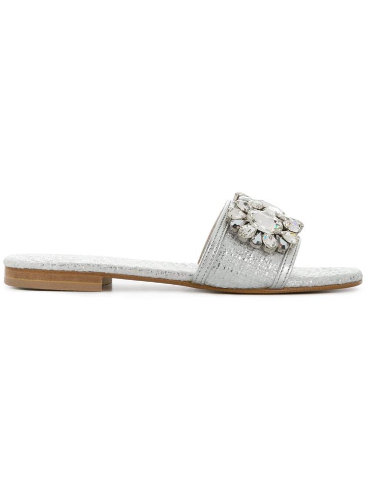 Emanuela Caruso Buckle-embellished Metallic Slides