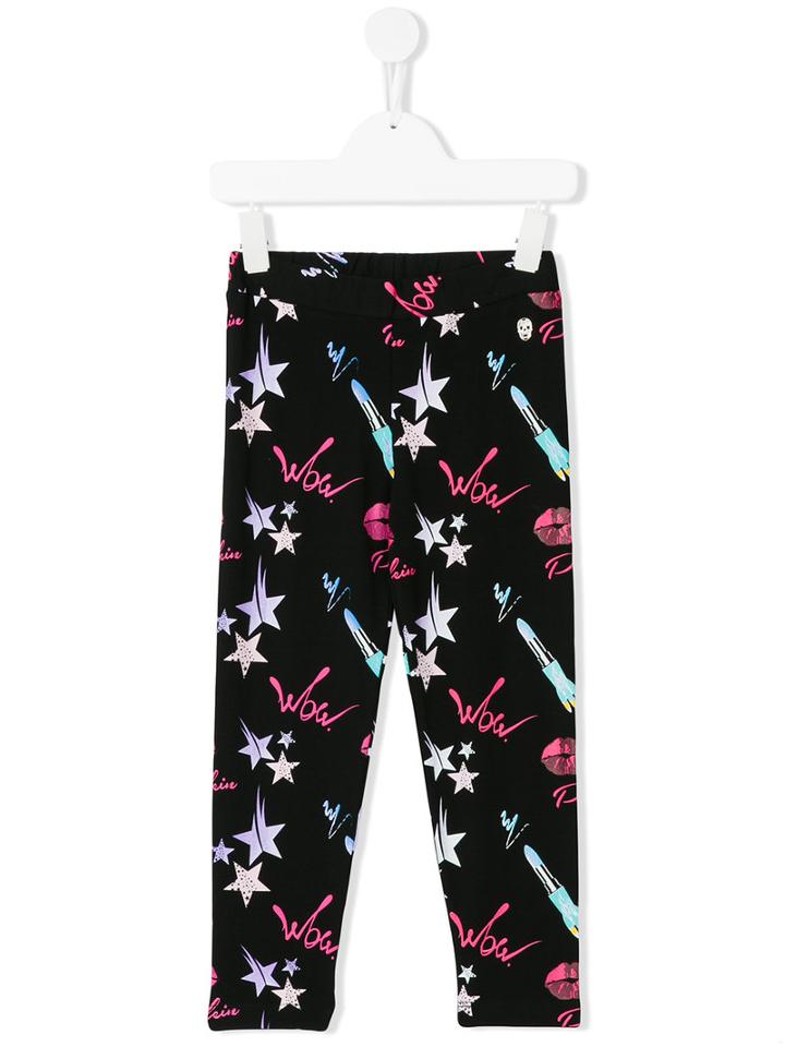 Philipp Plein Kids - Wow Print Leggings - Kids - Spandex/elastane/viscose - 10 Yrs, Black