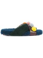 Fendi Pom-pom Slip-on Sandals - Blue