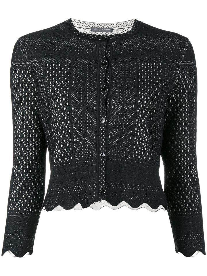 Alexander Mcqueen Laser-cut Cropped Cardigan, Women's, Size: Medium, Black, Viscose/silk/polyester
