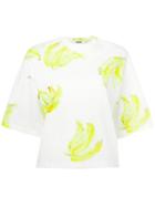 Msgm - Bananas Print T-shirt - Women - Cotton - Xs, White, Cotton
