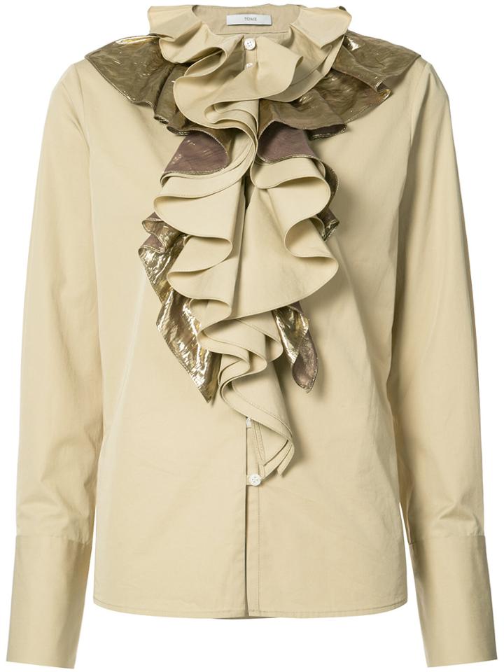 Tome Ruffle Front Blouse - Nude & Neutrals