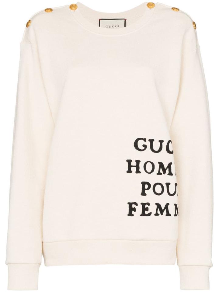 Gucci Buttoned Shoulder Embroidered Cotton Jumper - Neutrals