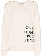 Gucci Buttoned Shoulder Embroidered Cotton Jumper - Neutrals