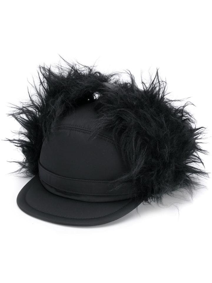 Prada Faux-fur Flap Cap - Black