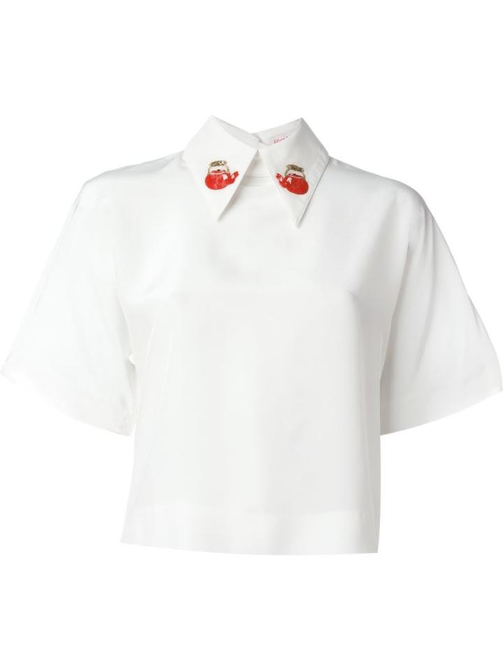 Olympia Le-tan Teapot Embroidery Shirt, Women's, Size: 38, White, Glass/silk