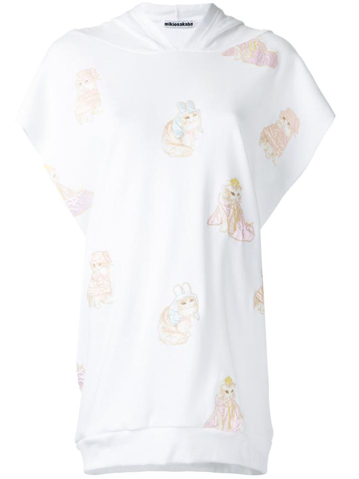 Mikio Sakabe - Cat Print Sleeveless Hoodie - Women - Cotton - M, White, Cotton