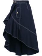 Self-portrait Flounced Canvas Skirt - Blue