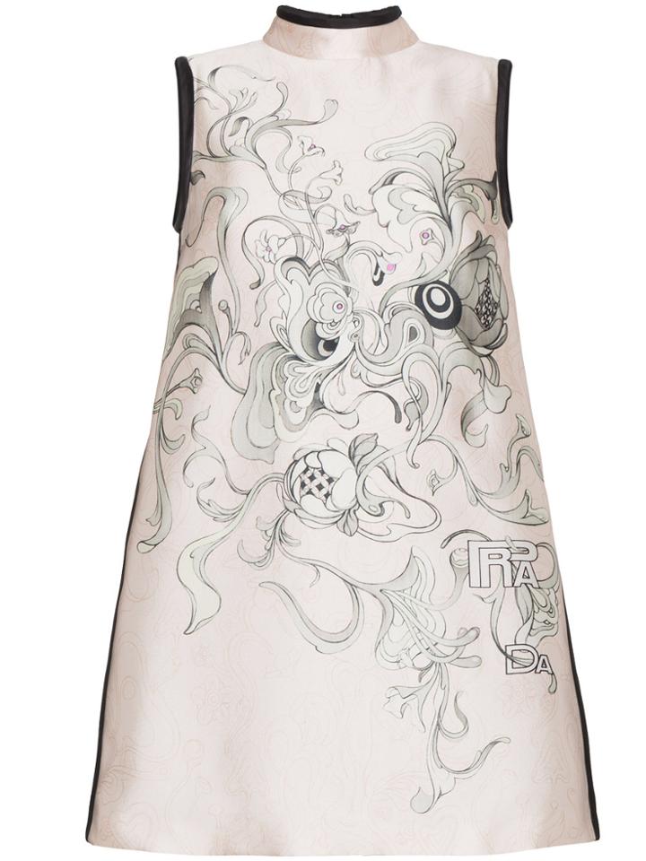 Prada Floral Print Silk Mini Dress - Nude & Neutrals