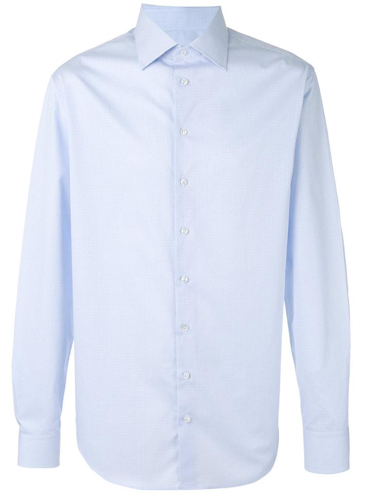Giorgio Armani - Grid Print Shirt - Men - Cotton - 39, Blue, Cotton