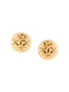 Chanel Pre-owned Matelassé Cc Button Earrings - Gold