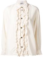 Versace Pre-owned Frill Front Silk Blouse - White